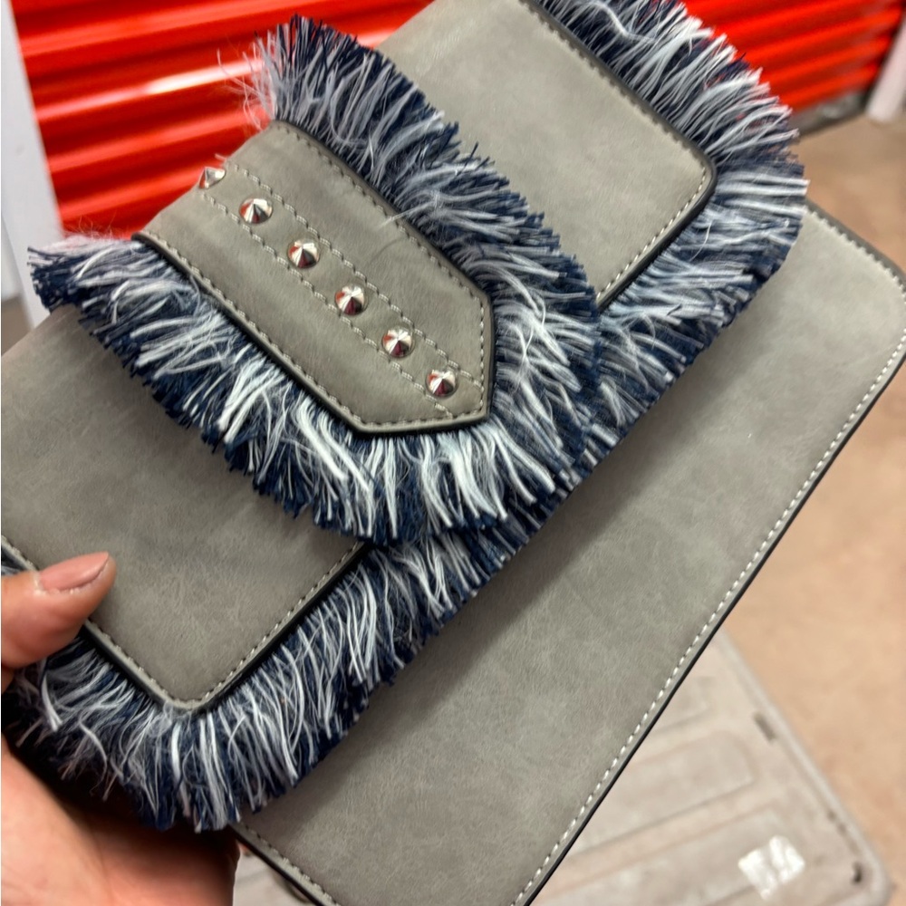 Blue and Gray Fringed Crossbody New without tag